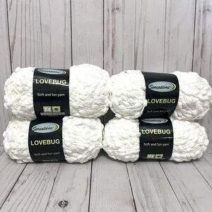 New Sensations Lovebug Pom Pom Yarn 100% Polyester Lot of 4 Skeins White